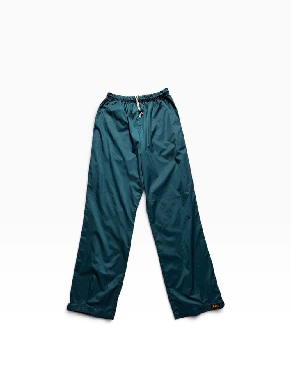 Vintage REI Nylon Outdoor Hiking Wind Pants Teal Green Elastic Waist Drawstring